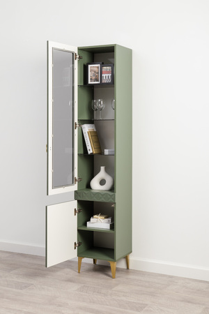 Шкаф-витрина Марион 16.397.01 дымчатый зеленый K521, олива шагрень AG 1050 ПВХ (собирается на любую сторону)