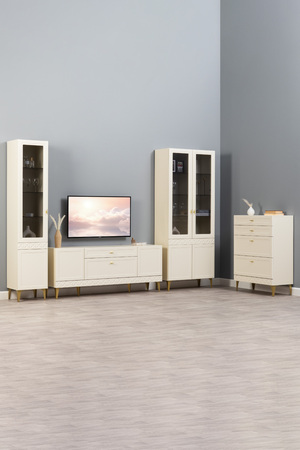 Гостиная Марион композиция 3 слоновая кость С341 PE, слоновая кость 6898 ПВХ, белый PE шагрень (собирается на любую сторону)