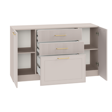 Гостиная Ричфорд композиция 2 с карнизами, кашемир 5981 BS, моно керамика D166-2 ПВХ, белый PE шагрень (собирается на любую сторону)